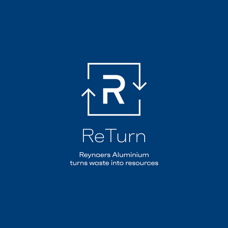 ReTurn-logo voor de blauwe achtergrond
